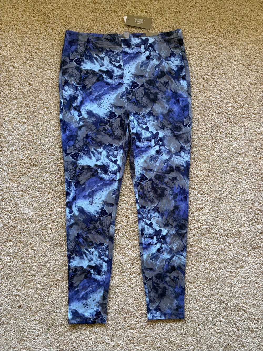 Chico’s Fabulously Slimming Blue Purple Hue Abstract Print‎ Legging Size 2 US 12